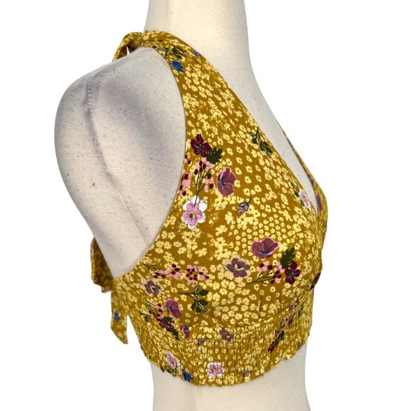 Skylar + Madison Floral Halter Top Mini Skirt Two Piece Set Yellow Small NWT - Picture 4 of 9